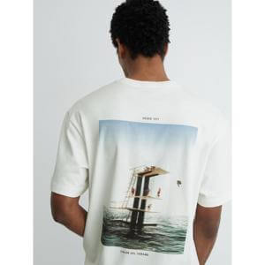 REISS Splash Cotton Dive-Print Relaxed-Fit T-Shirt in White